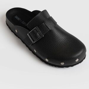 Saint + Sofia Silver Studded Leather Black Clog